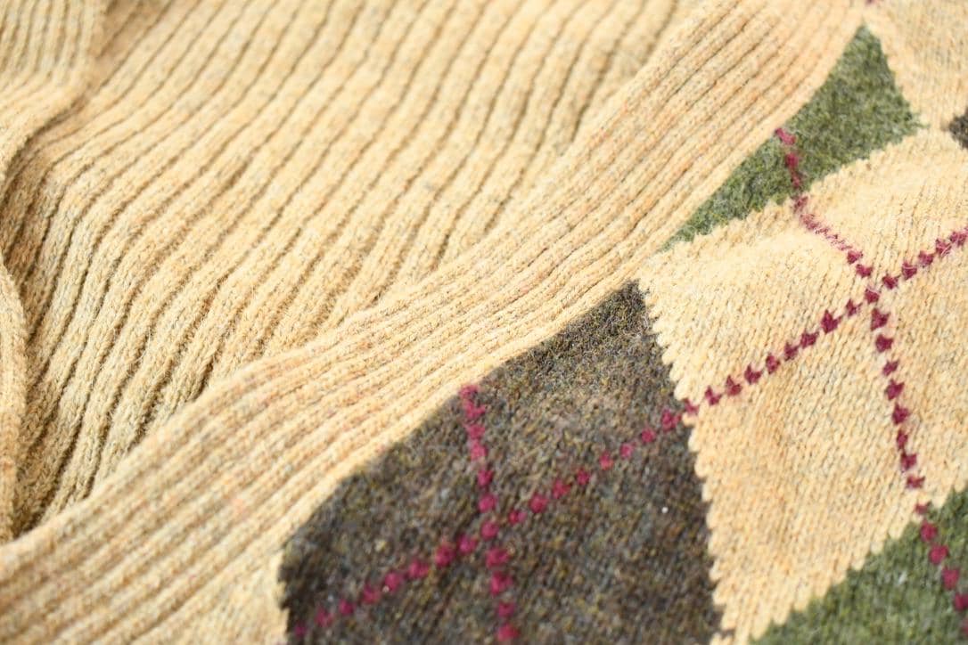 Vintage 1990s Argyle Land's End Knit V-Neck Ribbed Cardigan Sweater Vest