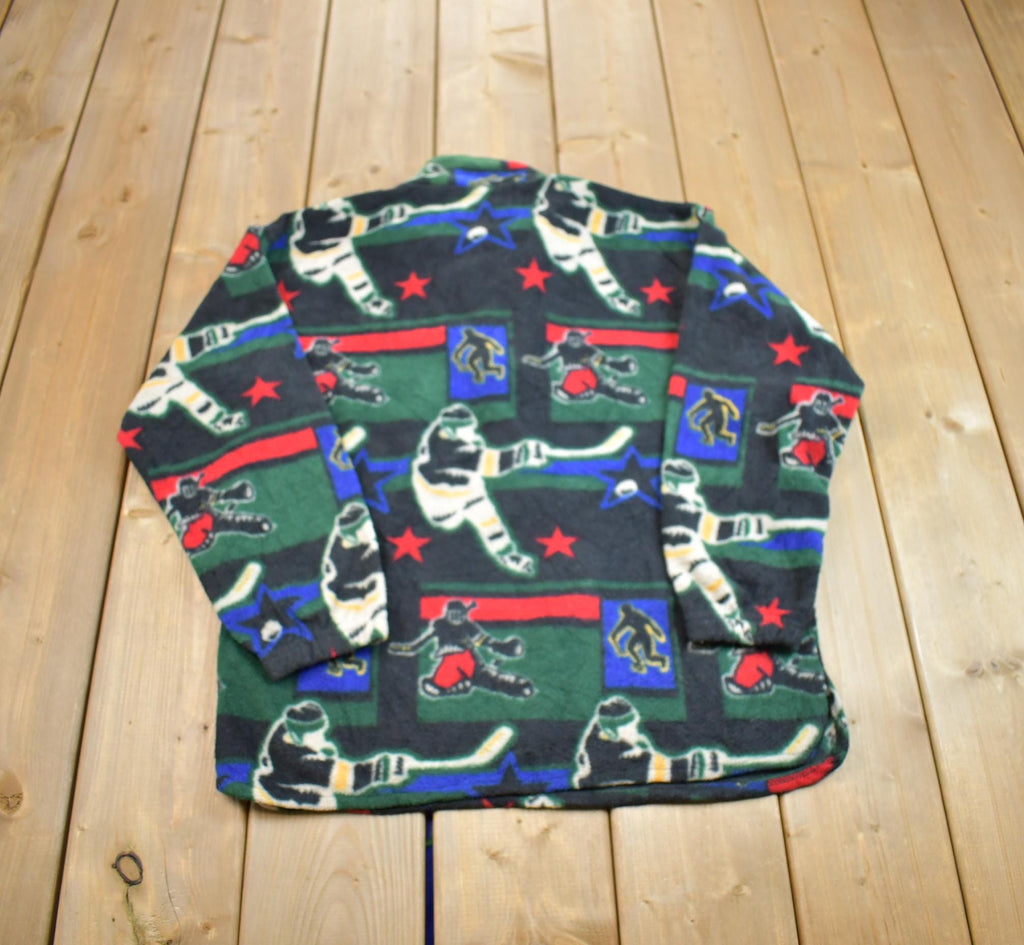 Vintage 1990s Natural Issue For Boys Hockey Themed Fleece Sweater