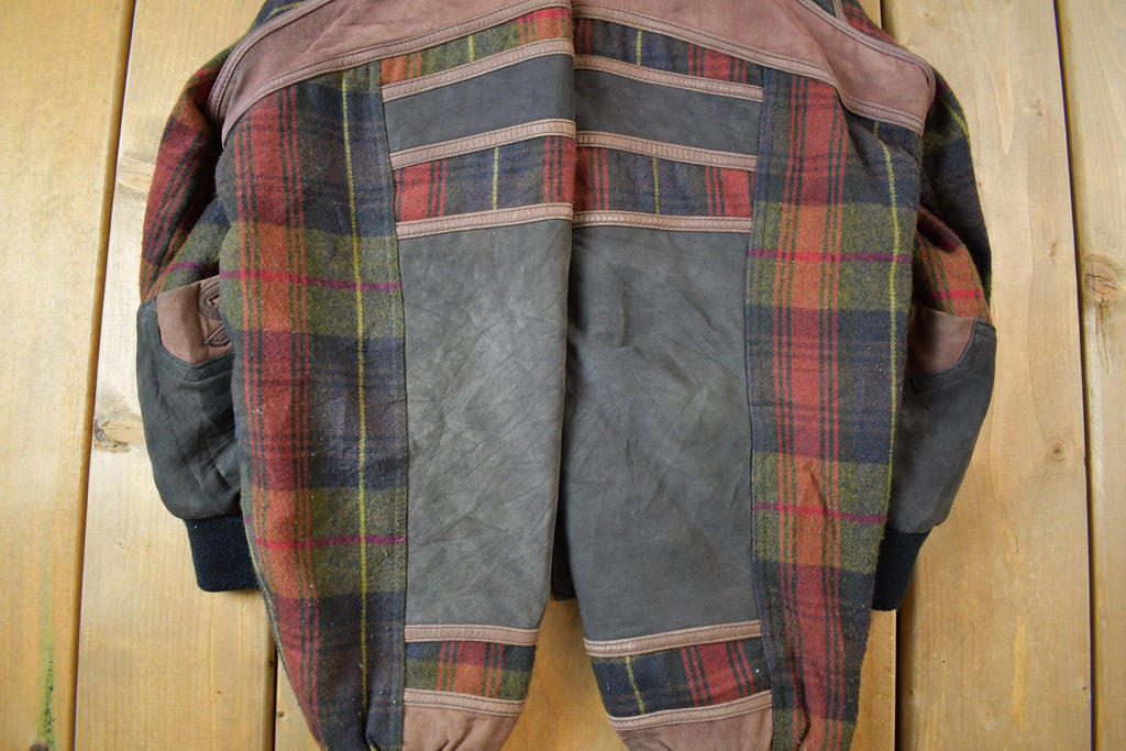 Vintage 1990s Adler Suede Plaid Bomber Jacket