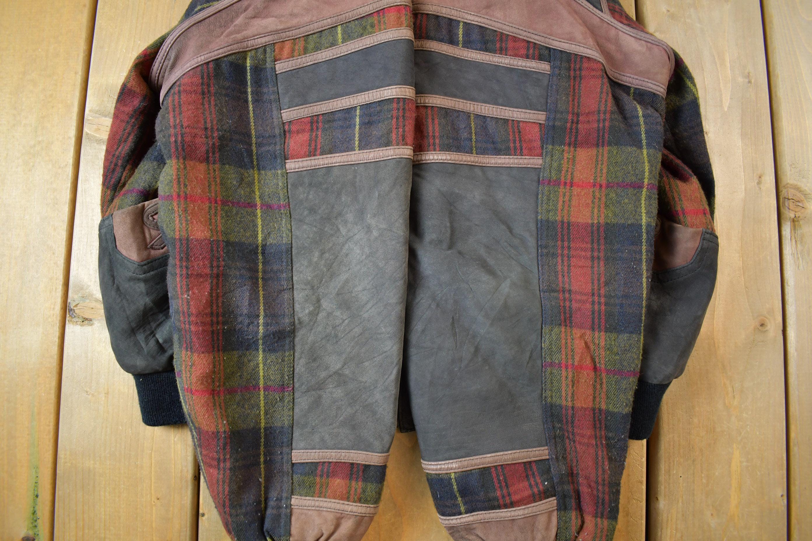 Vintage 1990s Adler Suede Plaid Bomber Jacket