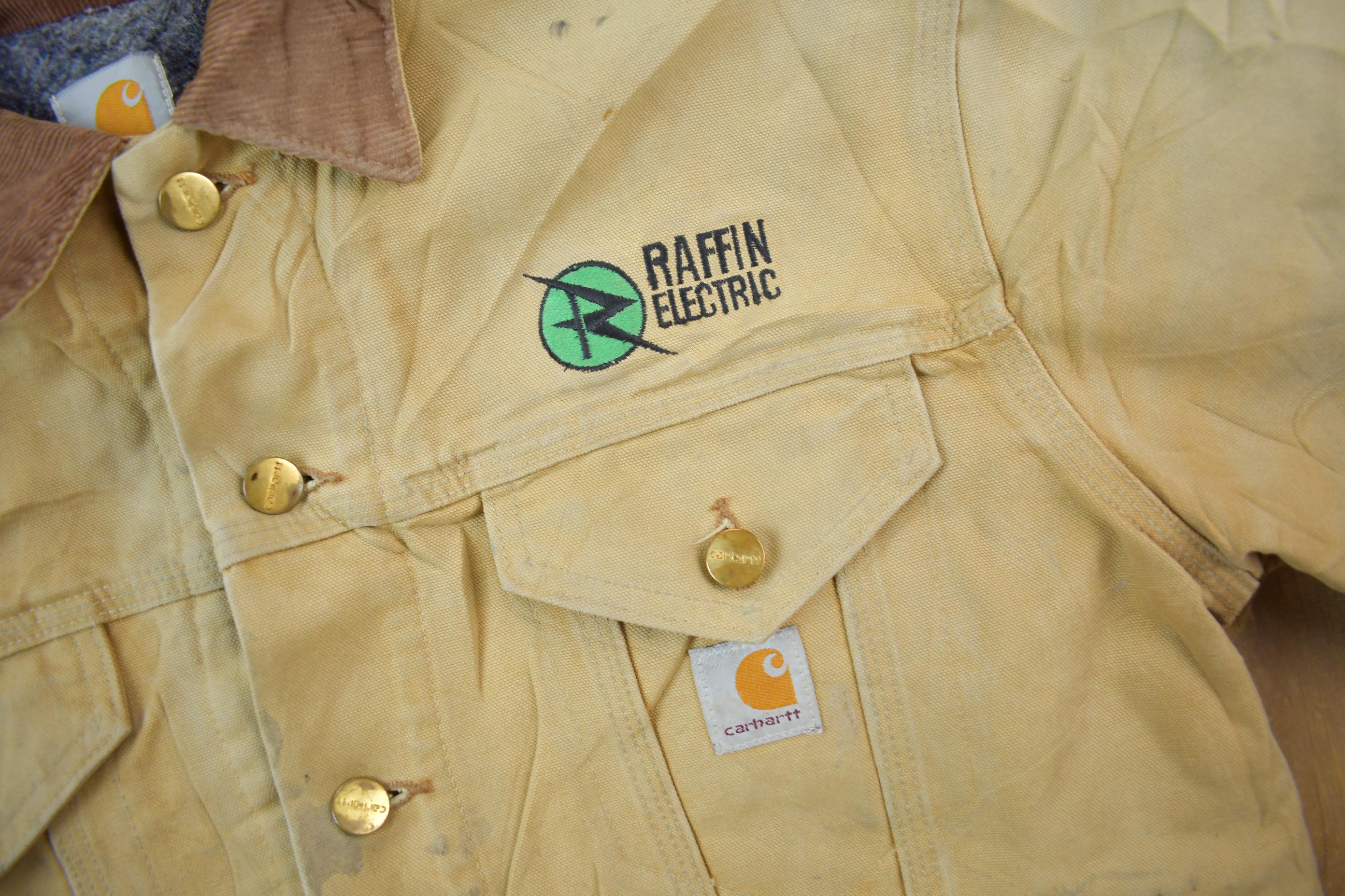 Vintage 1990s Distressed Carhartt Blanket Lined Button Down Jacket Made In USA  Embroidery  Distressed