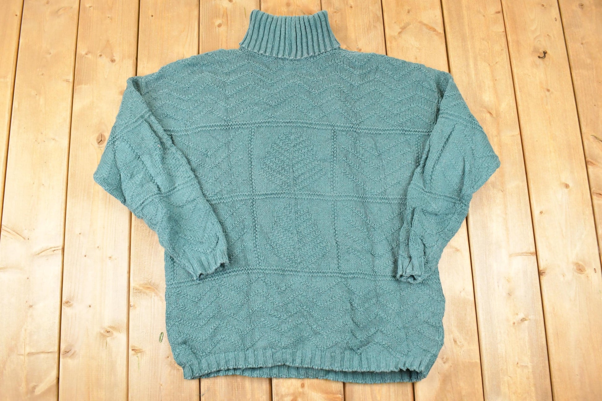 Vintage 1990s Eddie Bauer Cable Knit Turtleneck Sweater Womens L / 90s Knitted Sweatshirt / Vintage Preppy Knits