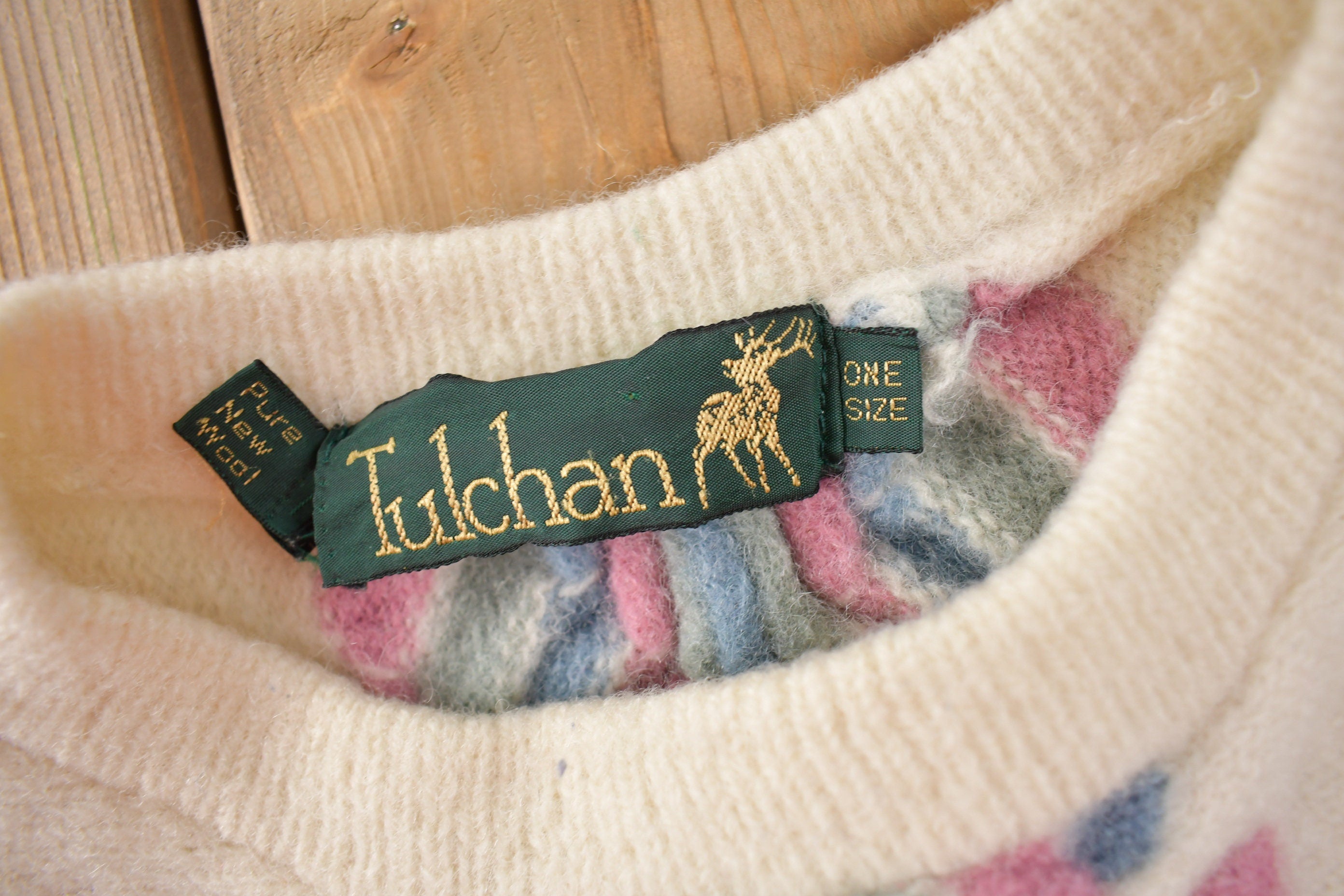 Vintage 1990s Tulchan 100% Wool Knit Sweater one Size Fits All