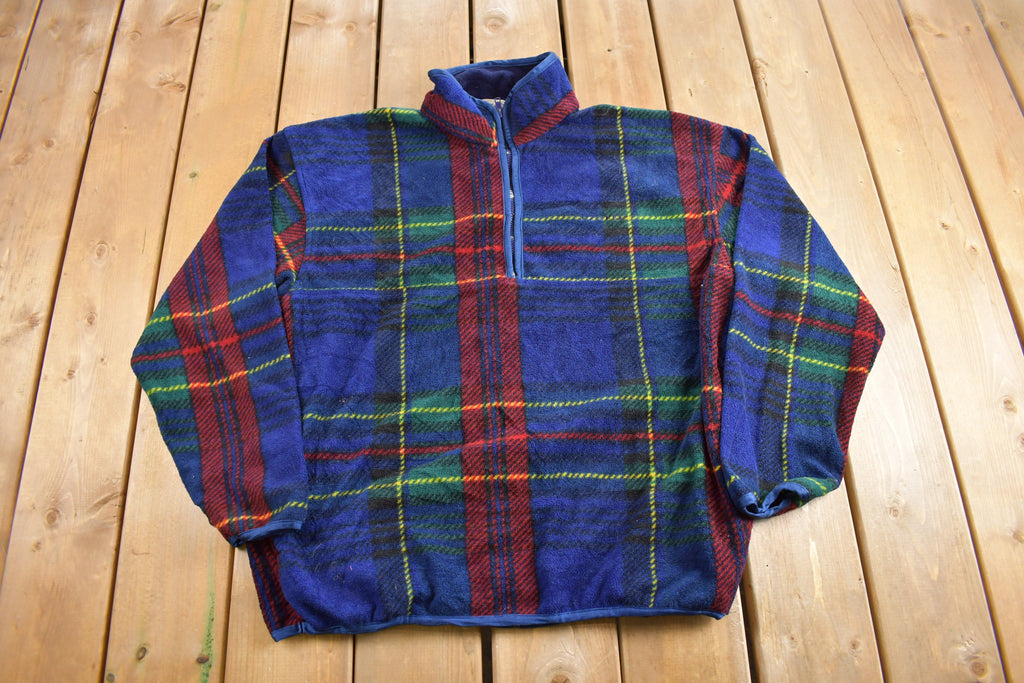 Vintage 1990s IZOD Quarter Zip Plaid Fleece Sweater  Sportswear  90s Sweater  Streetwear  Athleisure  Hiking
