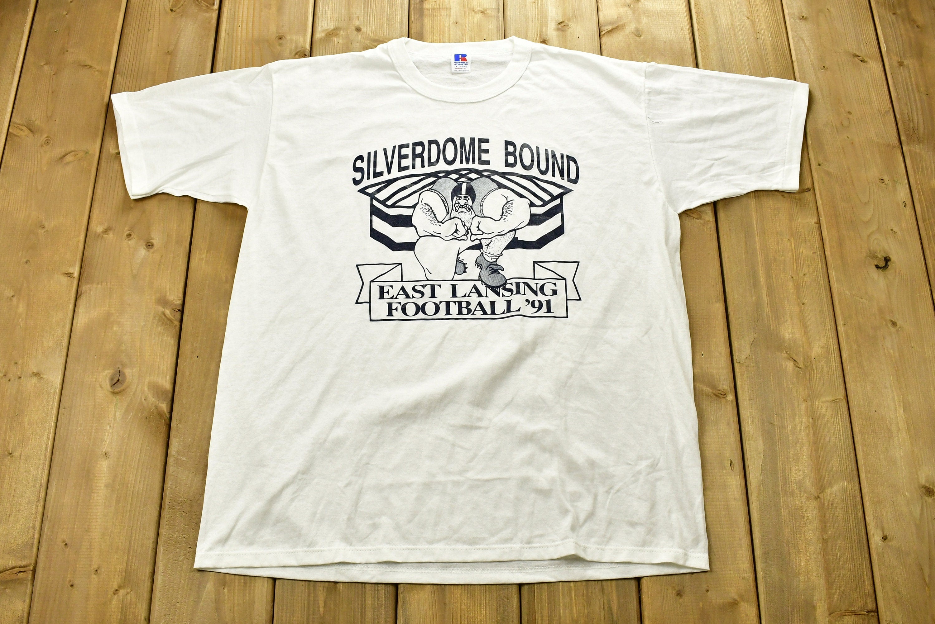 Vintage 1991 East Lansing Football Silver Dome Bound T-Shirt