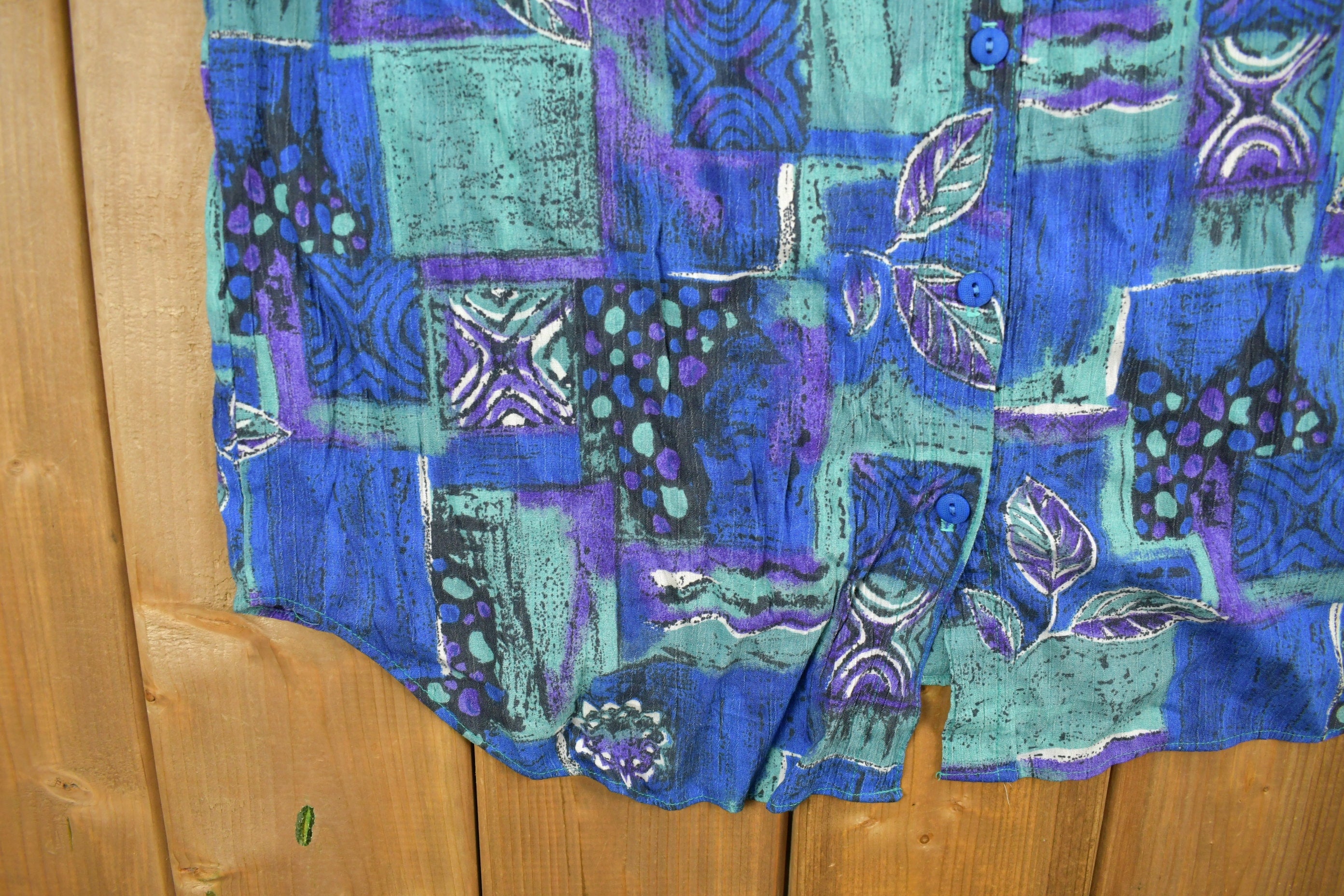 Vintage 1980s All Over Print Floral Leaf Button Up Shirt
