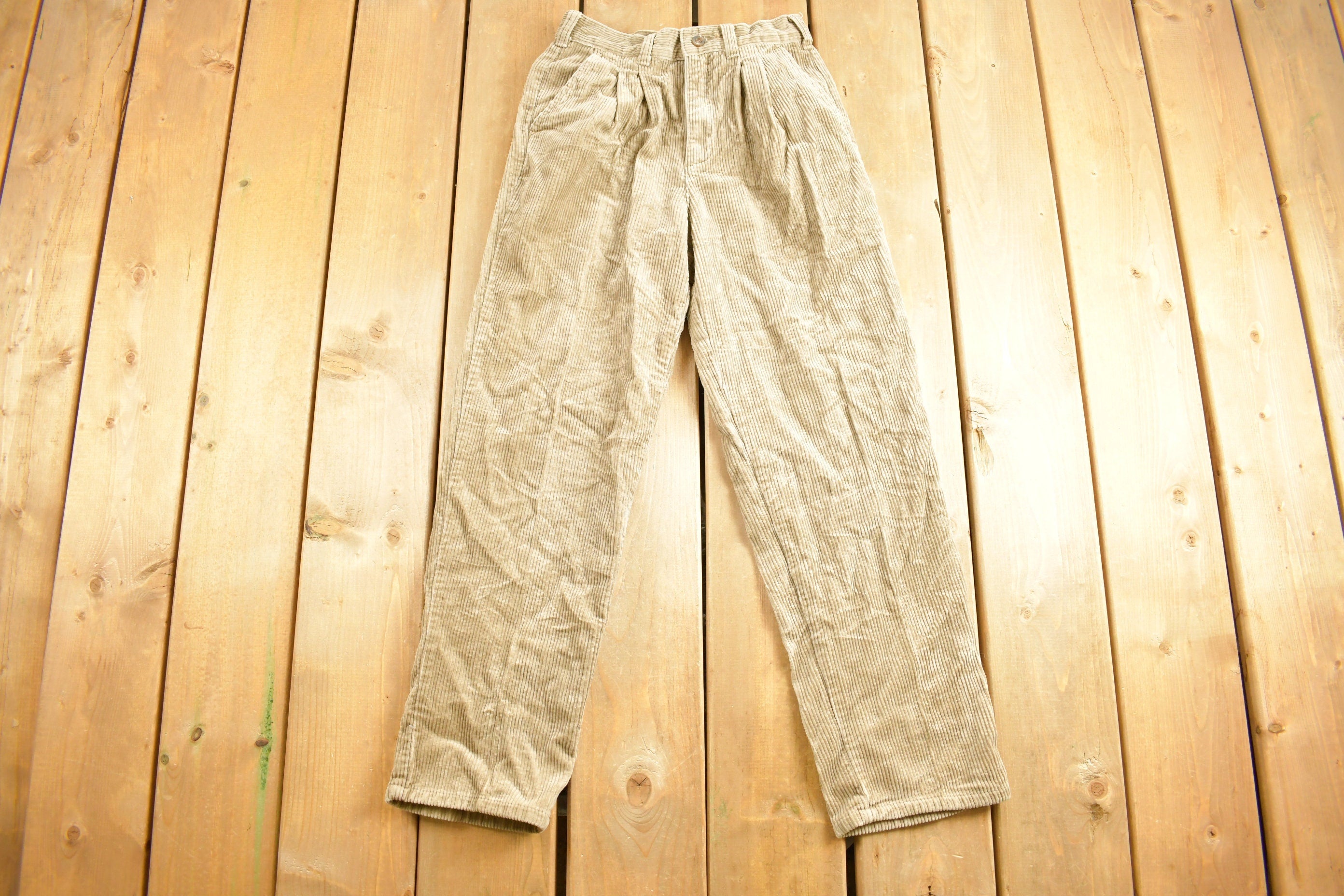 Vintage 1990s Gap Beige Womens Pleated Corduroy Pants Size 25 x 26