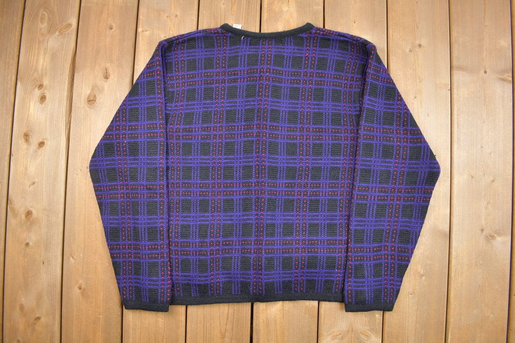 Vintage 1990s Karen Scott Plaid Knitted Cardigan Sweater