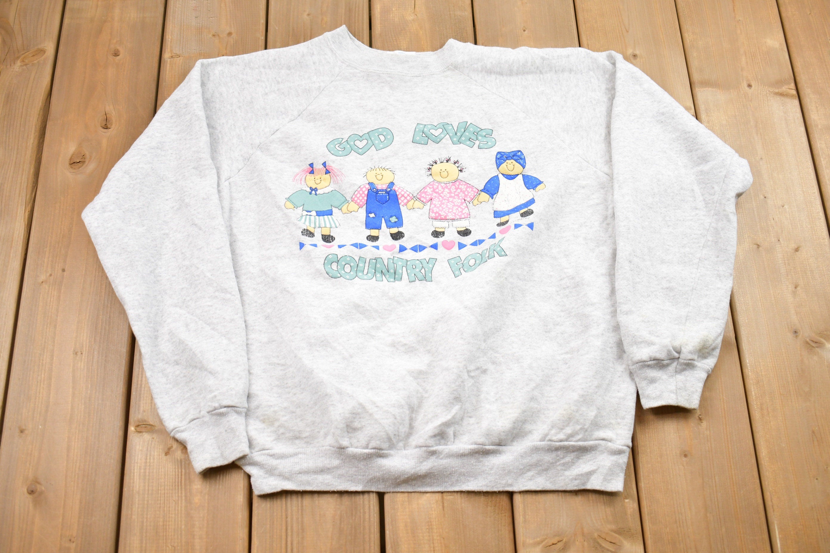 Vintage 1980s God Loves Country Folk Graphic Sweatshirt