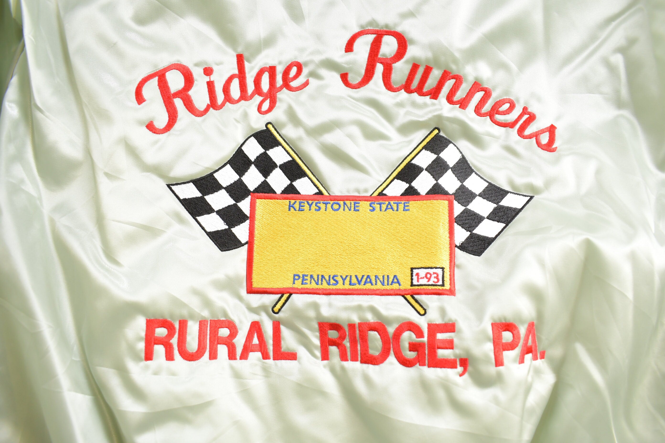 Vintage 1980s Ridge Runners Pennsylvania Satin Bomber Jacket