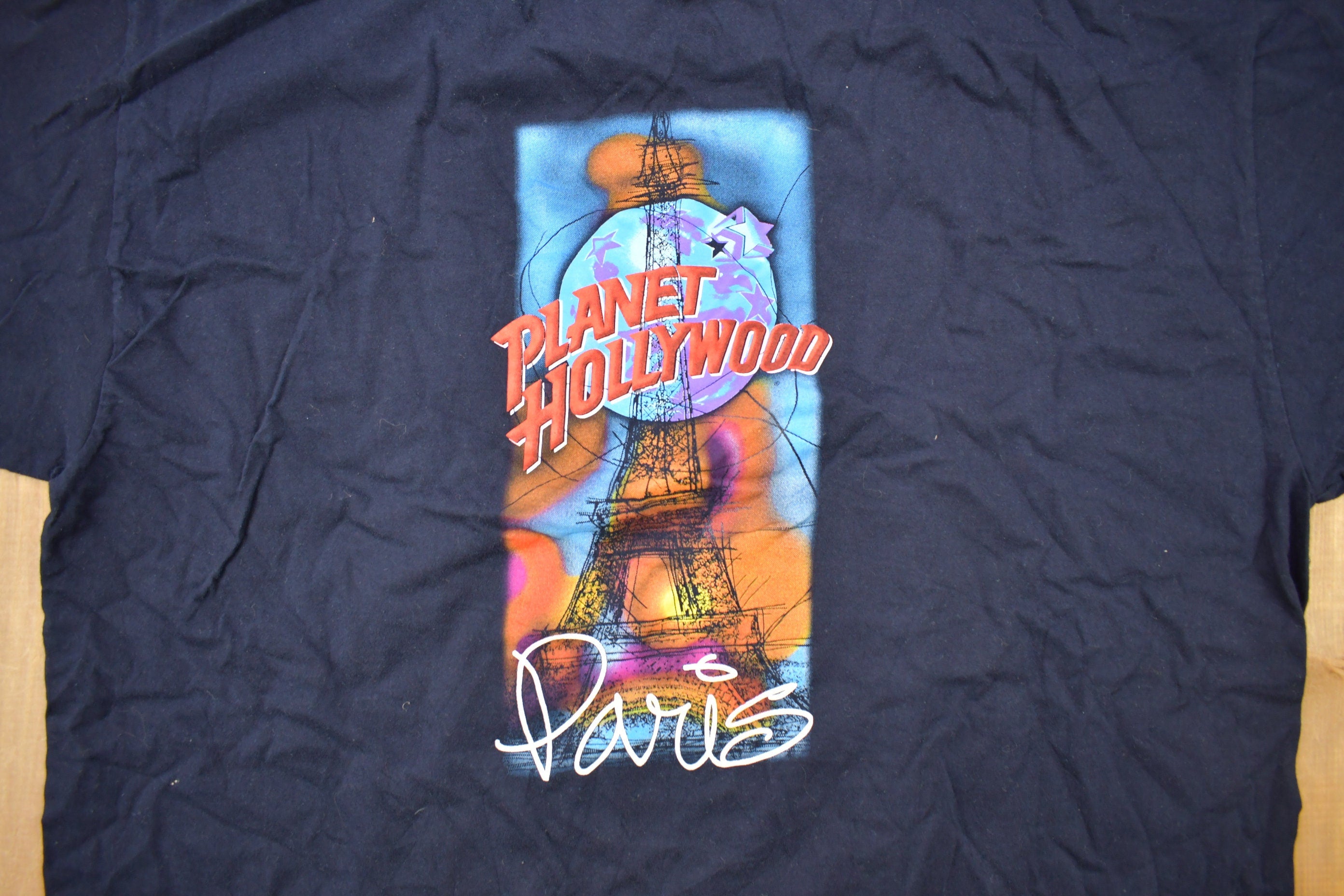 Vintage 1991 Planet Hollywood Paris Souvenir Pocket T Shirt