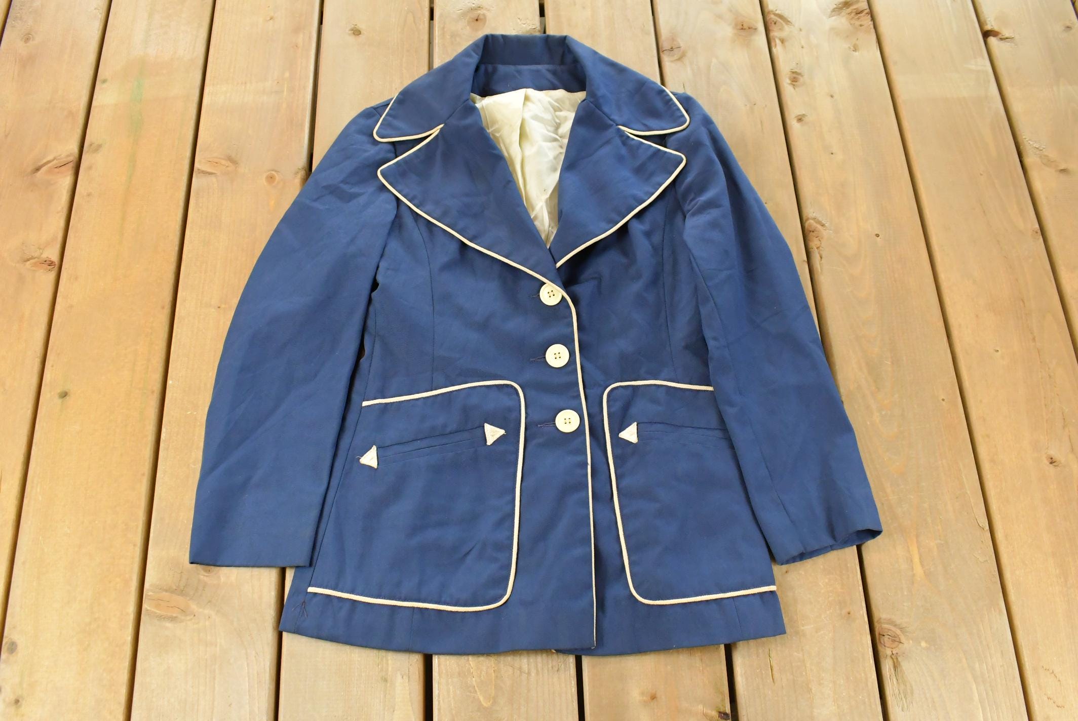 Vintage 1970s Navy Blue Blazer Jacket Women's Small