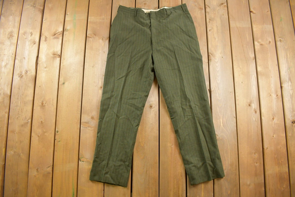 Vintage 1980s Vertical Striped Wool Dress Trousers Size 33 x 27