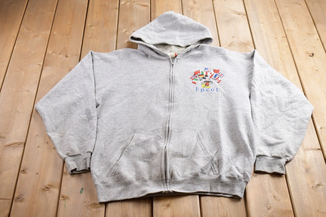 Vintage 1990s Disney Epcot Center Mickey Mouse Zip Up Hoodie  Vintage Sweatshirt  Vintage Disney  Mickey  Epcot Vintage  Made In USA