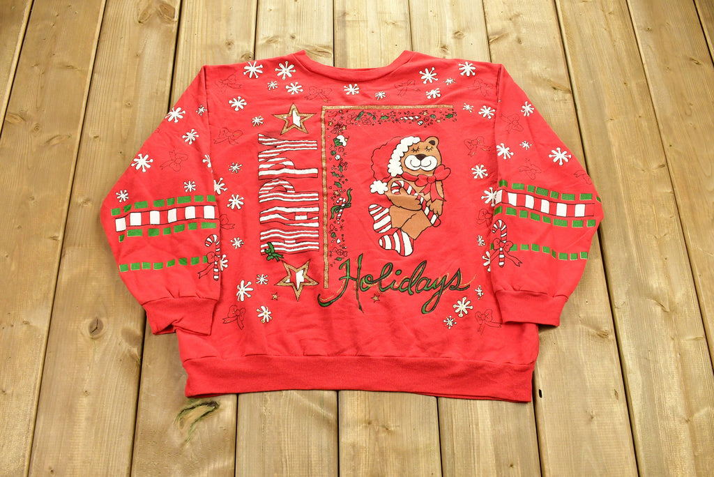 Vintage 1990's Christmas Crewneck Sweater , 90s Holiday Crewneck , Winter Wear , Festive Graphic Print , All Over Print