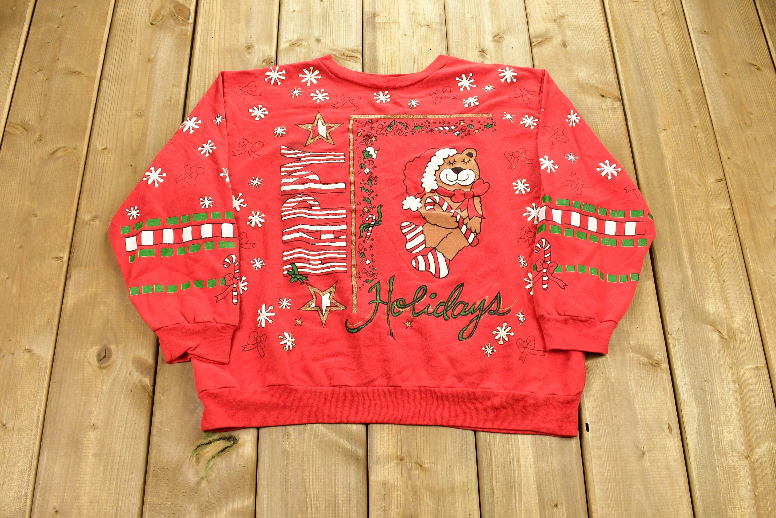 Vintage 1990's Christmas Crewneck Sweater , 90s Holiday Crewneck , Winter Wear , Festive Graphic Print , All Over Print