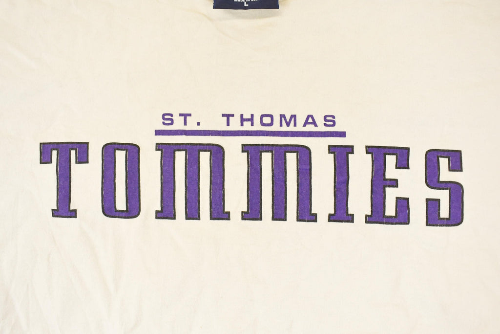 Vintage 1990s Thrashed Jansport St Thomas Tommies Graphic Print Crewneck Shirt Mens L  Made In USA  90's Destination Sweater