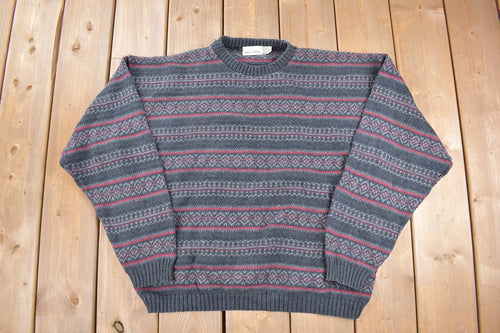 Vintage 1990s Falls Creek Knitted Sweater / Vintage 90s Crewneck / Pattern Sweater / Outdoor / Hand Knit / Pullover Sweatshirt / Made in USA