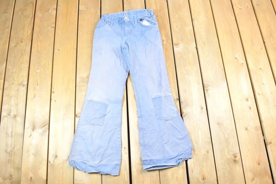 Vintage 1960s Bell Bottom Denim Hippie Festival Jeans Size 26 x 28 Made In USA