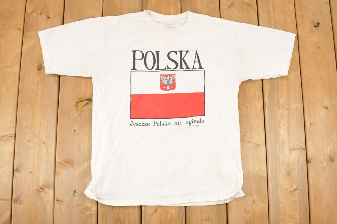 Vintage 1990s Polska Big Flag Graphic Print Souvenir T-Shirt Men's M