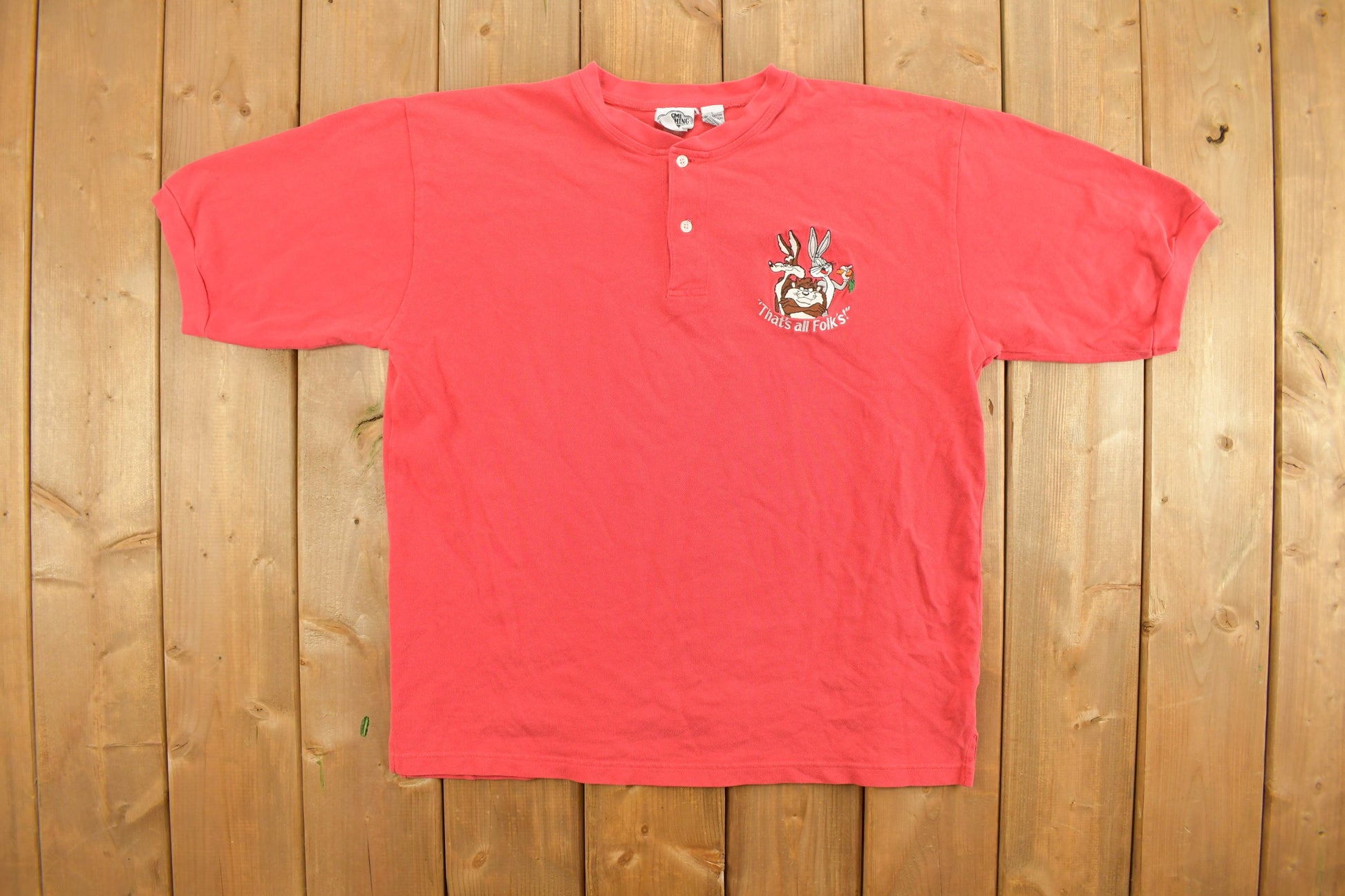 Vintage 1990s Acme Clothing Looney Tunes Embroidered Polo T-Shirt / 90s Graphic Tee / Vintage Bugs Bunny / Vintage Cartoon / Polo Shirt