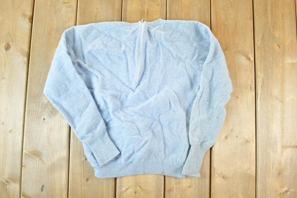 Vintage 1960s Wool Knit Light Blue Crewneck Sweater Womens XS
