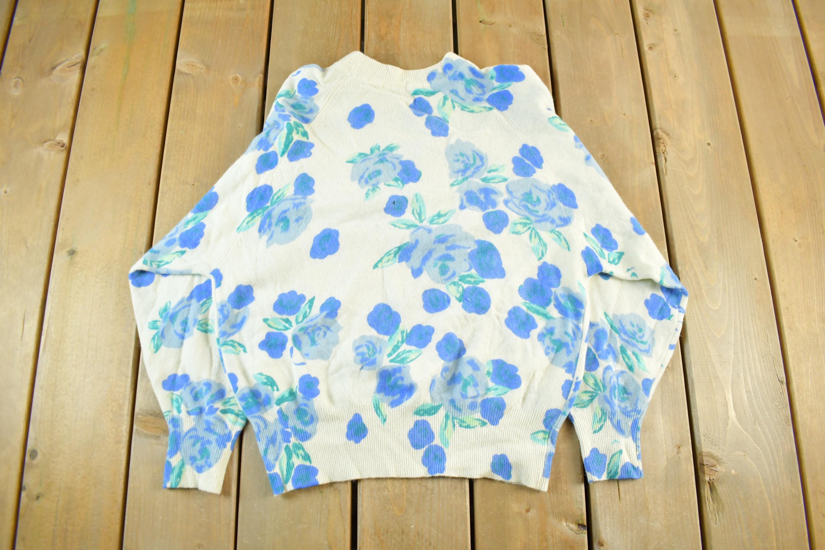 Vintage 1980s Fennwright & Manson Floral Knit Sweater Women's S