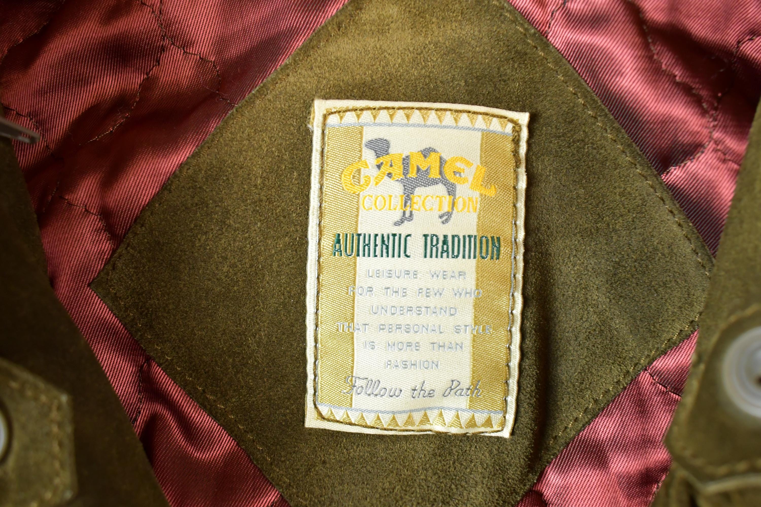 Vintage 1990s Camel Authentic Tradition Suede Leather Jacket Made In USA
