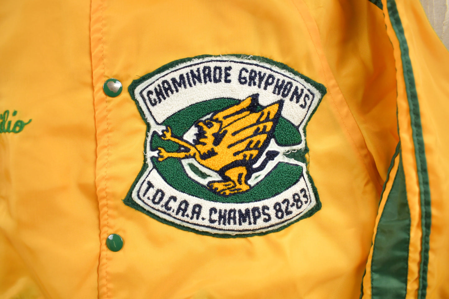 Vintage 1980s Chiminade Wrestling Jacket / Snap Button / Streetwear / Patchwork / Made In Canada/ Embroidered