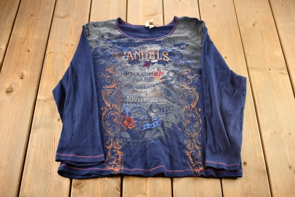 Vintage 1990s Susan Lawrence Of the Angels Embroidered Long Sleeve Graphic T-Shirt