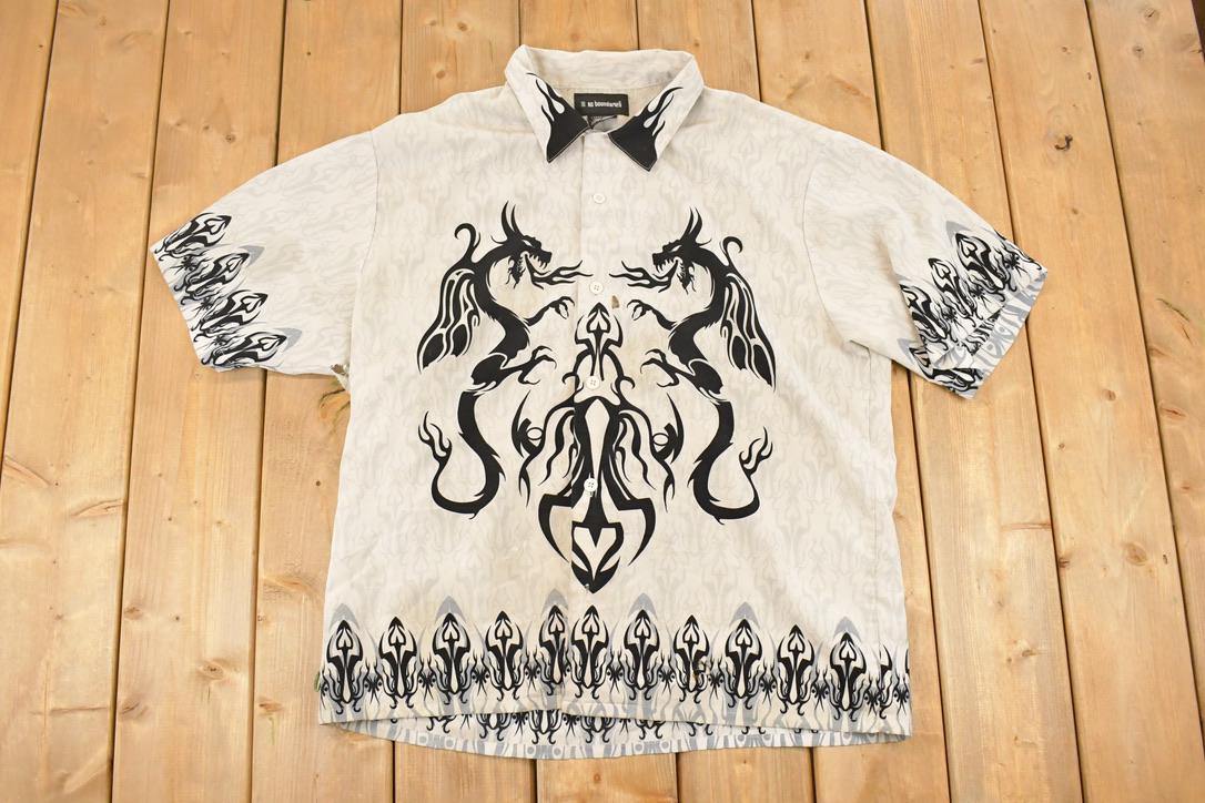 Vintage 1990s Abstract Dragons Button Up Shirt Mens L /