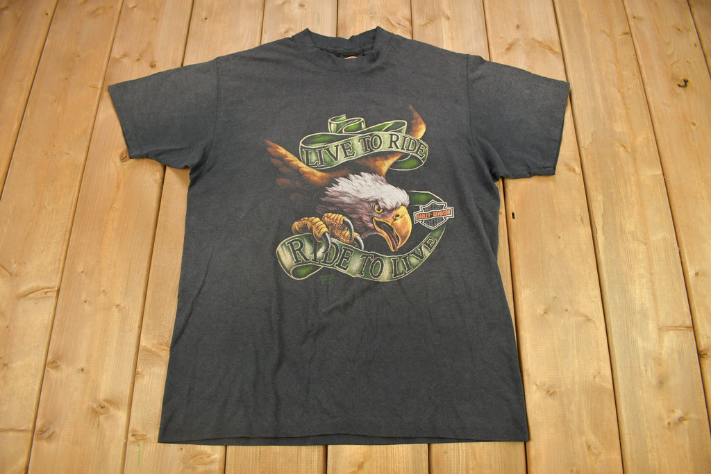 Vintage 1991 Live To Ride Ride To Live 3D Emblem Harley Davidson T-Shirt