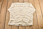 Vintage 1990s Women's Rey Wear White Hand Knit Bolivian Cardigan Sweater