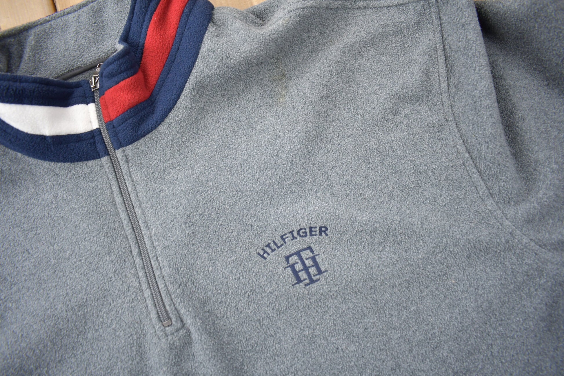 Vintage 1990s Tommy Hilfiger Flag Collar Quarter Zip Fleece Sweater  Vintage Tommy  90s Sweater  Streetwear  Athleisure  Hilfiger