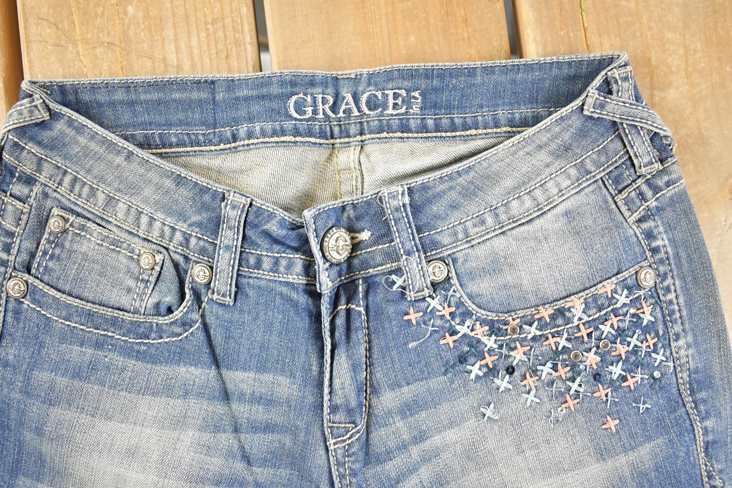 Vintage Deadstock Y2K Grace In LA Bedazzled Bootcut Low Rise Jeans Women's Size 26 x 31