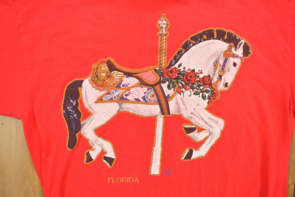 Vintage 1990s Horse Carousel Florida Souvenir T Shirt