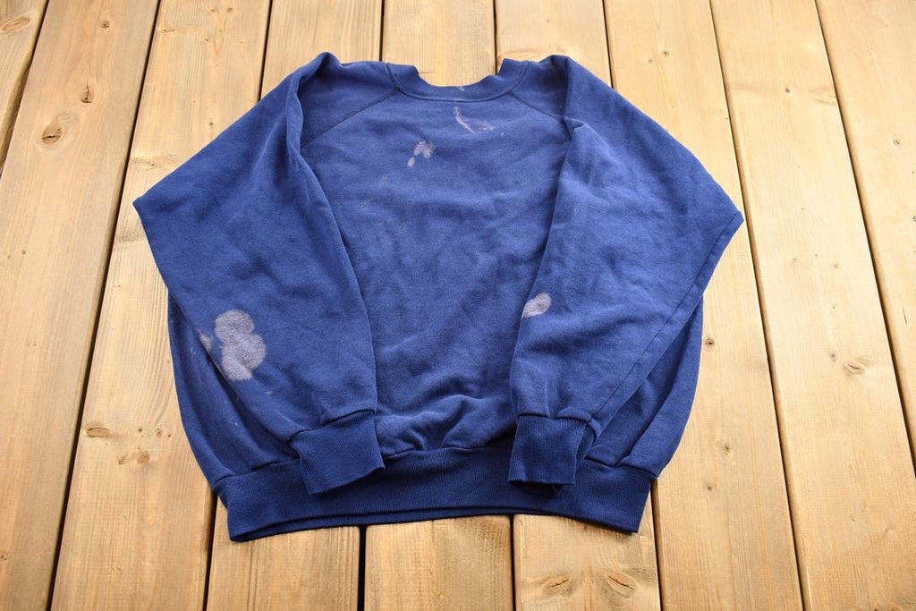 Vintage 1990s Navy Blue Bleach Stained Blank Crewneck Sweatshirt / 90s Crewneck / Vintage Blank / Grunge Aesthetic