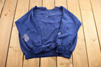 Vintage 1990s Navy Blue Bleach Stained Blank Crewneck Sweatshirt / 90s Crewneck / Vintage Blank / Grunge Aesthetic