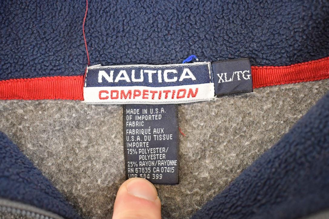 Vintage 1990s Nautica Competition Fleece Sweater Men's M / Outdoorsman / 90s Outdoorsman Sweater / Fleece Hiking Zip up