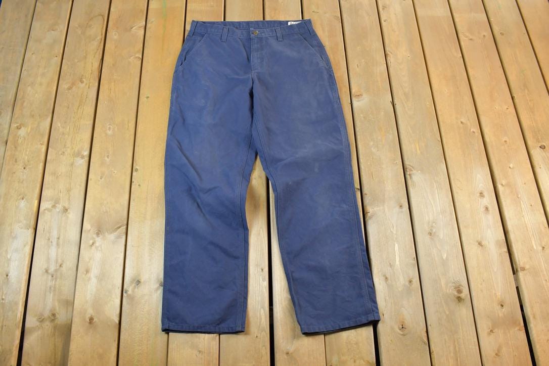 Vintage 1990s Carhartt Navy Denim Wide Leg Work Pants Size 33 x 32