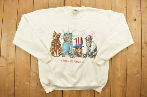 Vintage 1990s USA Celebration Crewneck Sweatshirt / 90s Crewneck / Made In USA / Animal Graphic / Graphic Print / Made In USA / New York