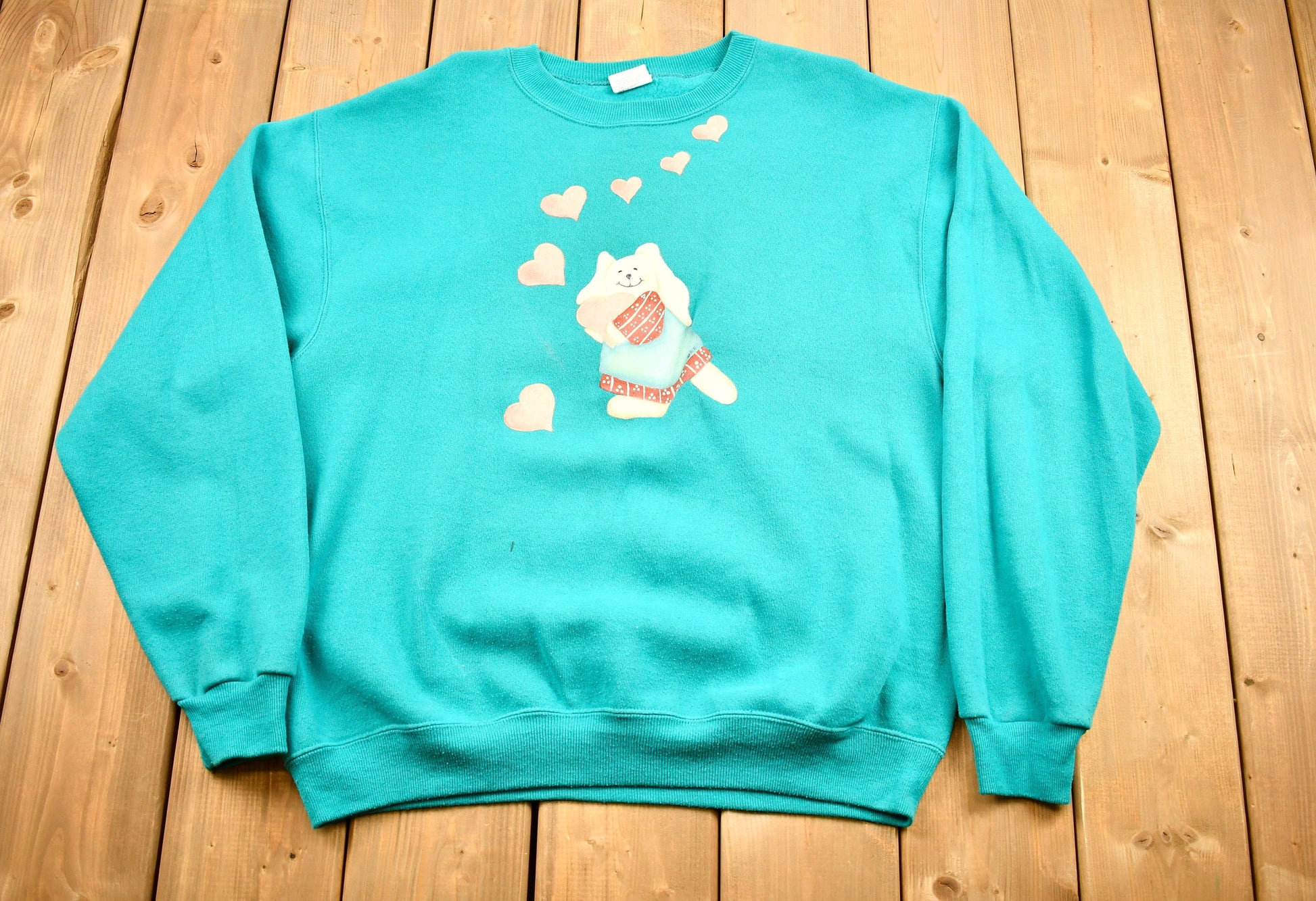 Vintage 1990s Bunny Rabbit Crewneck / Love & Hearts Sweatshirt / Stedman Pullover Sweatshirt / Made In USA / Streetwear