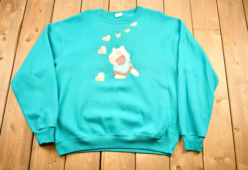 Vintage 1990s Bunny Rabbit Crewneck / Love & Hearts Sweatshirt / Stedman Pullover Sweatshirt / Made In USA / Streetwear