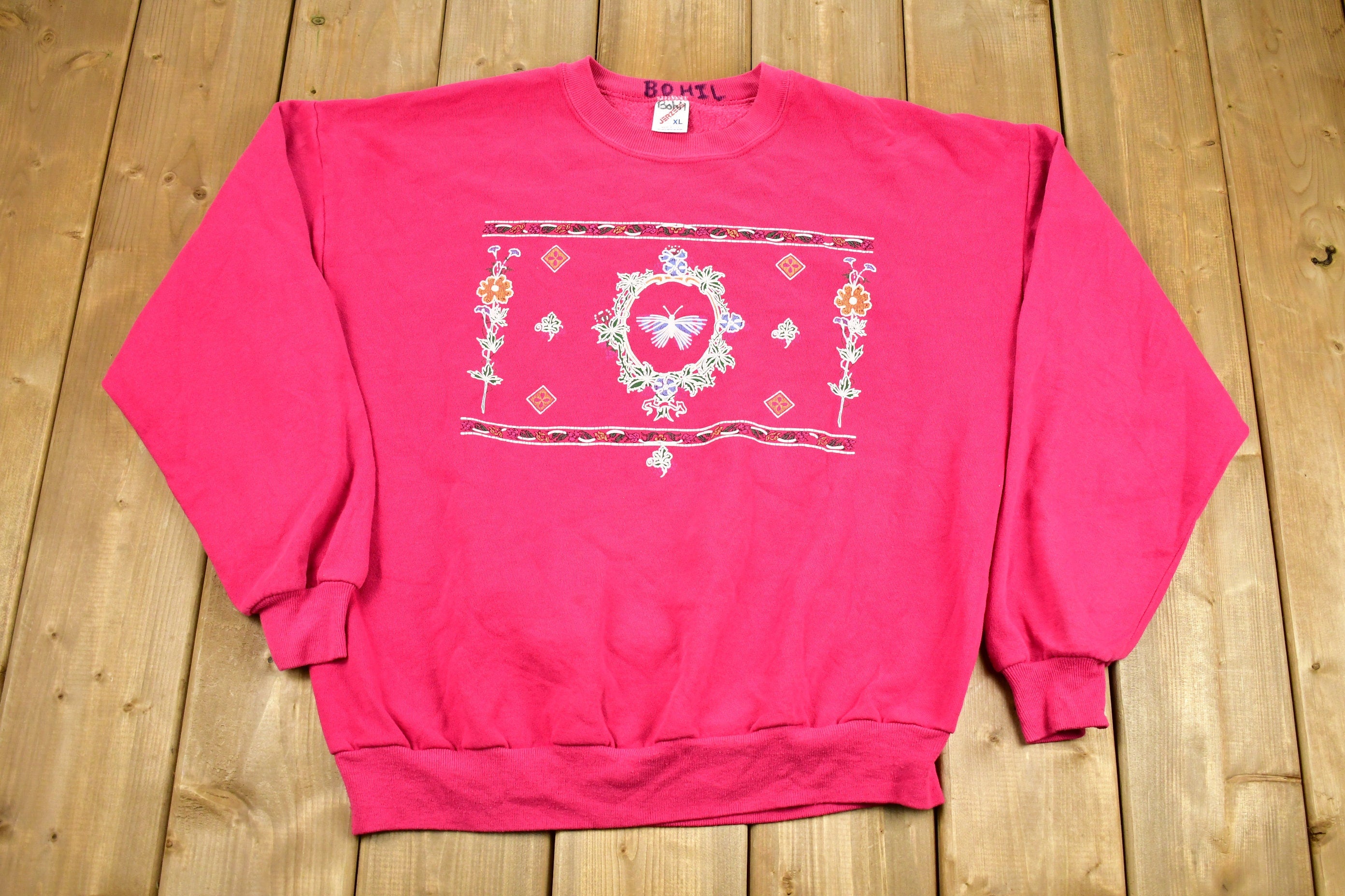 Vintage 1990s Butterfly Floral Graphic Cute Crewneck Sweater