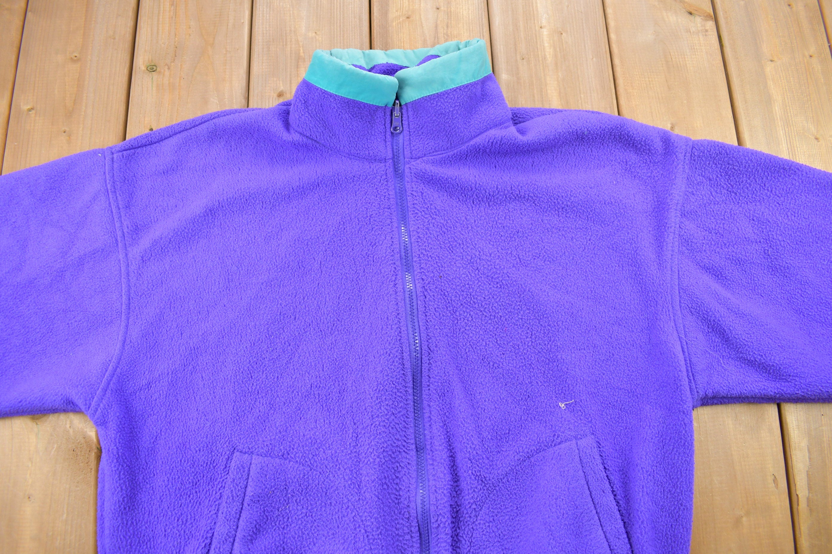 Vintage 1990s Cabin Creek Blank Purple Fleece Zip Up Sweater