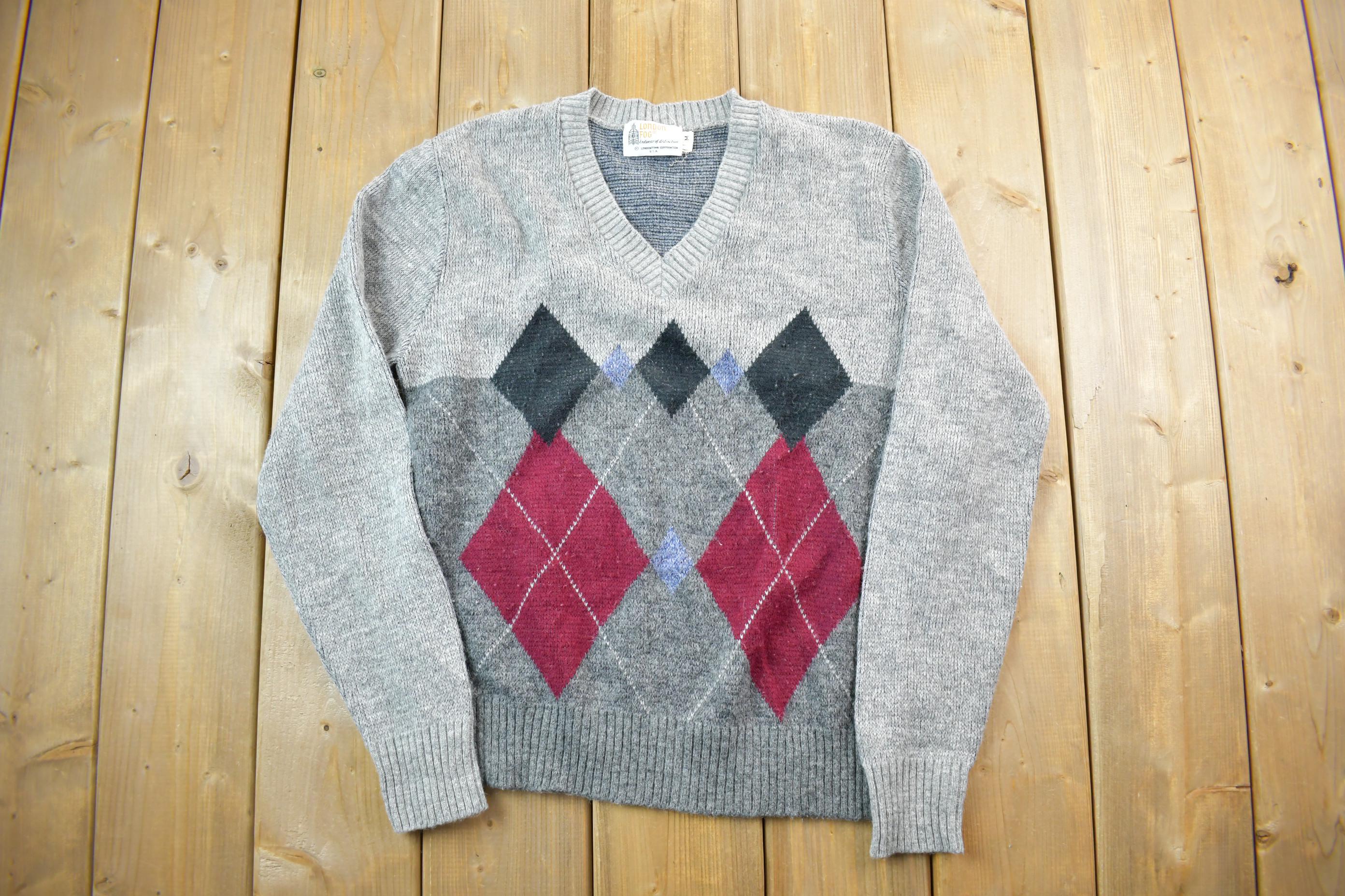 Vintage 1990s London Fog Knit V-Neck Sweater / 90s Crewneck