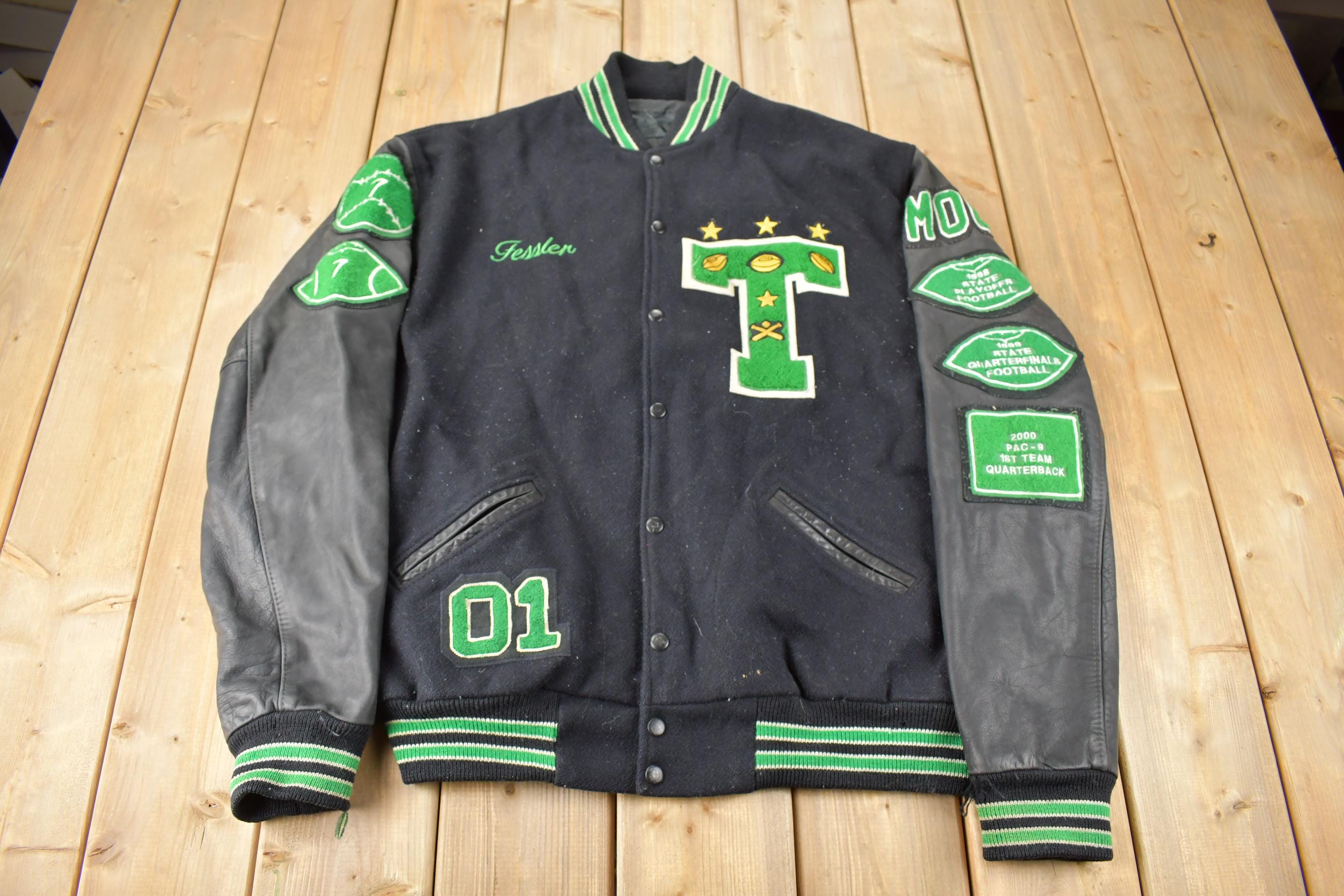 Vintage 1998 Tigard Leather & Wool Varsity Football Jacket Made In USA Size 48