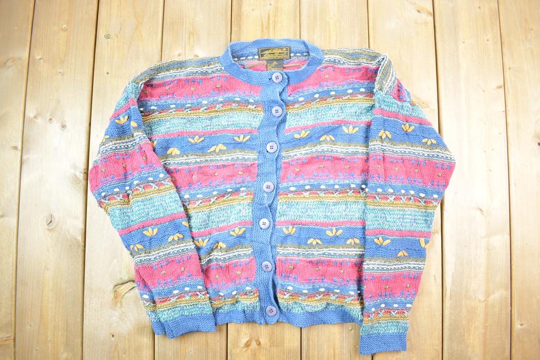 Vintage 1980s Eddie Bauer Cable Knit Button Up Sweater
