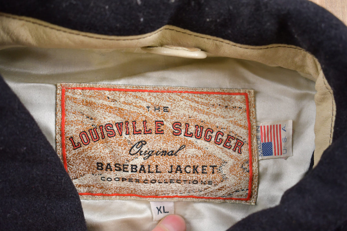 Vintage 1990s Louisville Slugger Baseball Wool With Leather Sleeves Varsity Jacket Cooper Collection