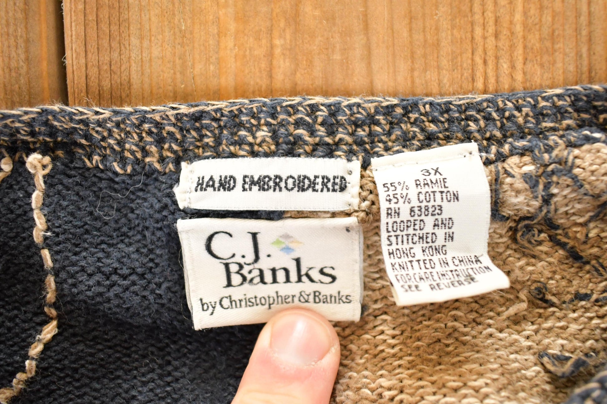 Vintage 1990s C.J Banks Hand Embroidered Leafy Abstract Knit Cardigan Sweater Women's 3X Boxy